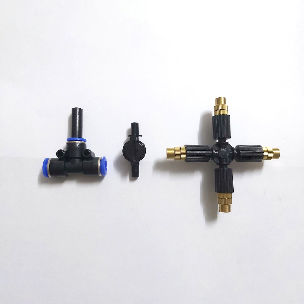 Béc Phun Sương 4 Hướng Đầu Đồng - Kèm Tê Nối Ống 8mm Van Chống Rỉ, Sử Dụng Tưới Lan, Tưới Cây, Làm Mát...