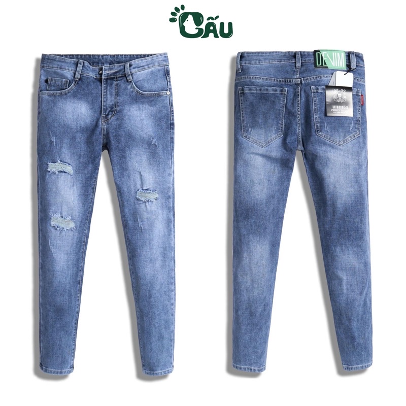 Quần jean Nam rách Gấu 194 wass kiểu vải jeans cao cấp co dãn, dày dặn form slimfit – 9280