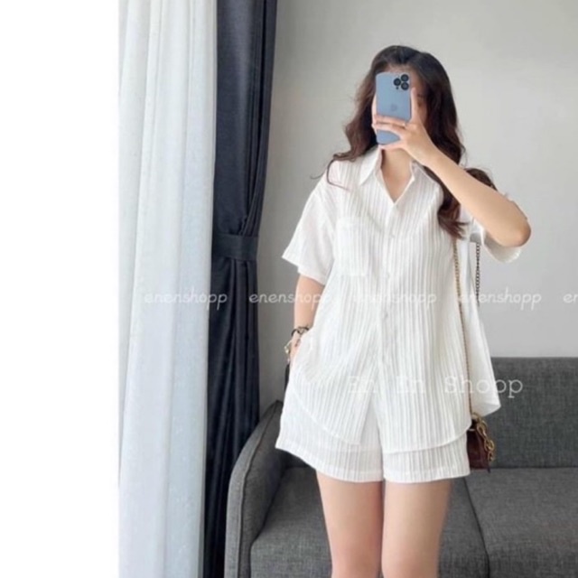 Set sơ mi đũi gân cột dây kèm quần siêu xinh tiểu thư