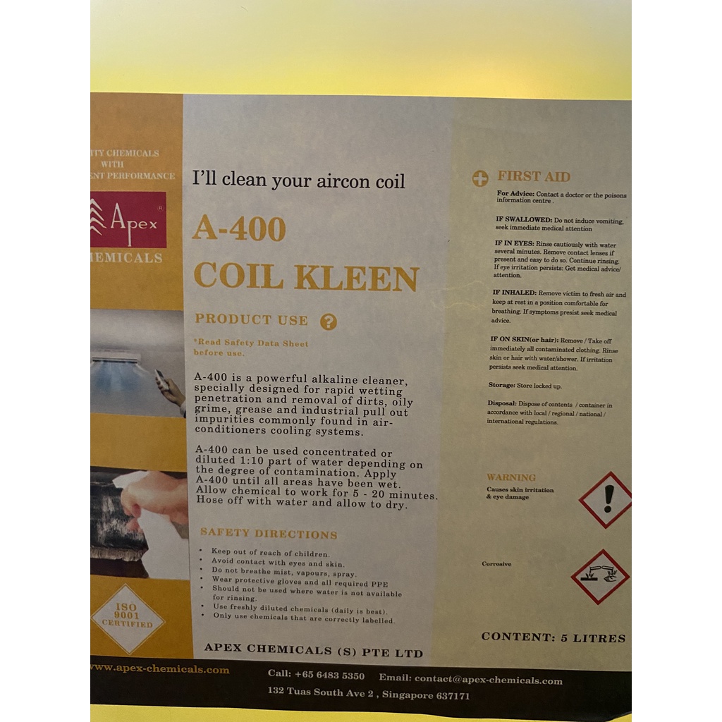 Chất tẩy rửa dàn nhôm A=400 ( Coil Kleen) Apex 5 lít