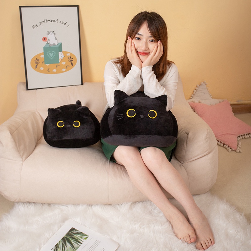 Rytanda Black Cat Plush Toys Búp bê nhồi bông hình mèo gối ôm dài trang trí phòng ngủ làm quà tặng sinh nhật cho trẻ em