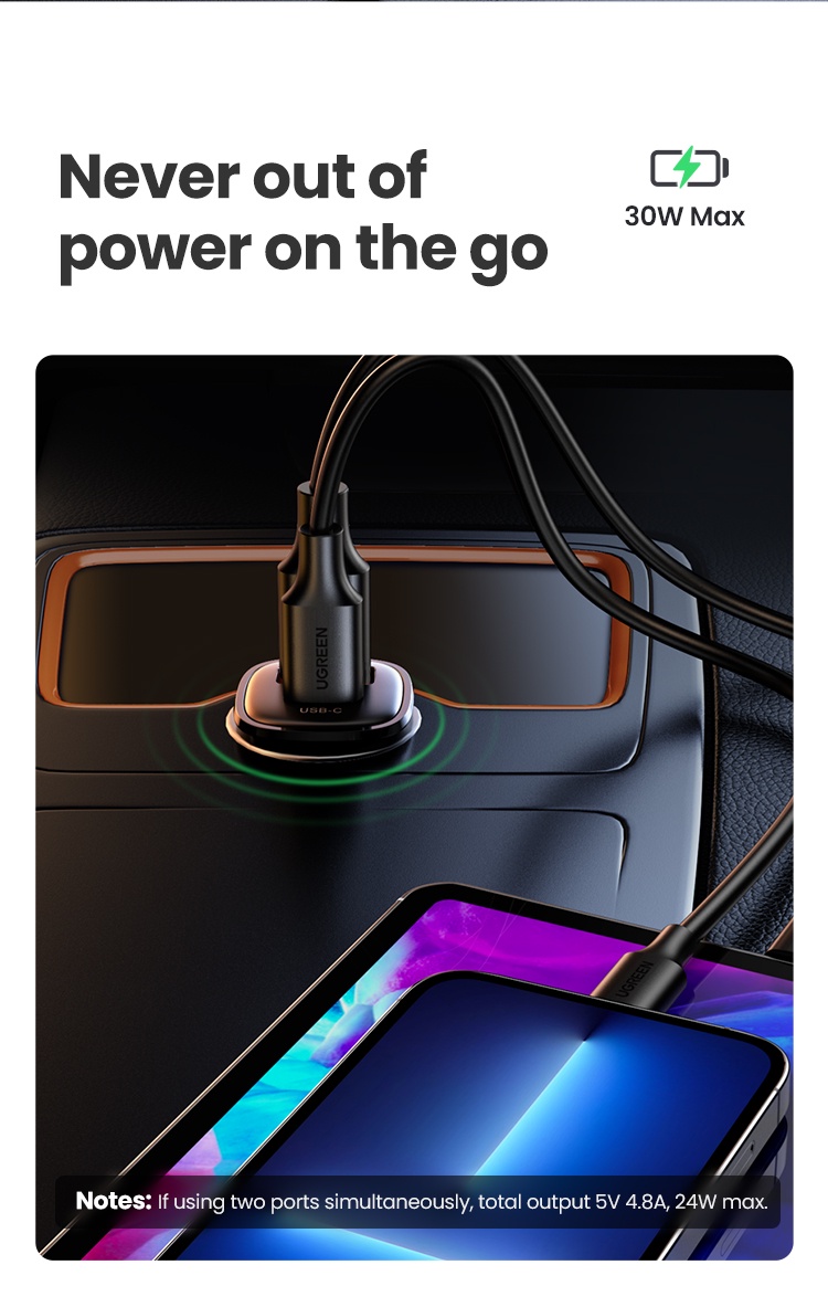 Tẩu sạc UGREEN USB-C USB-A sạc nhanh ô tô hai cổng 30W thích hợp cho Xiaomi 12/ Samsung S20 S21/ iPhone 12 13 14 15 Pro Max – ảnh mô tả chi tiết 12