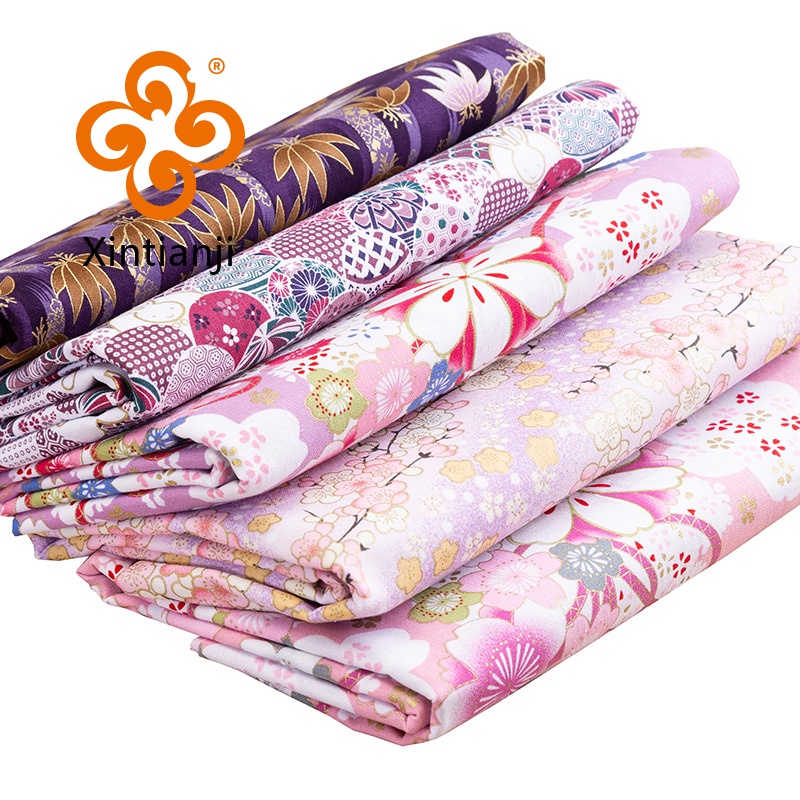 Vải cotton in hình phong cách Nhật Bản để may vá, váy DIY, TJ1023.