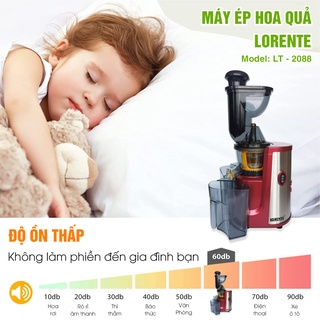 Máy Ép Chậm Lorente-2088, Công Suất 300W, Máy Có Ống Tiếp Nguyên Liệu Lớn Ép Được Mọi Hoa Quả Nhanh Chóng, Hiệu Quả