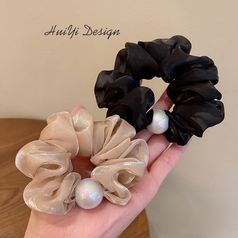 Dây buộc tóc, Scrunchies đính ngọc trai nhân tạo lụa satin nhún phong cách tiểu thư xinh xắn