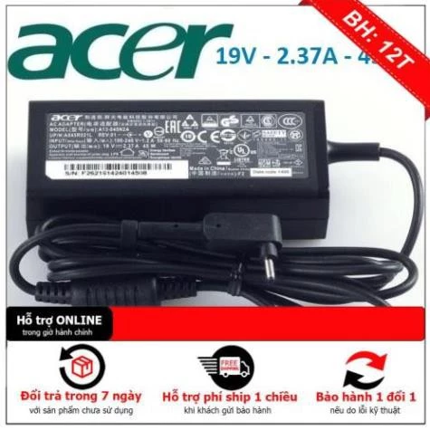 [Sạc zin] Sạc laptop Acer 19V - 2.37A - 45W chân nhỏ, sạc acer 45w, sạc acer 19v