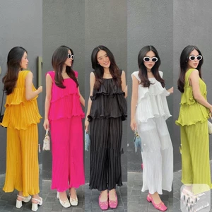 Bộ hai dây dập ly cho nữ mặc nhà, mặc đi chơi, áo dây bản to, quần ống rộng siêu chất, vải lụa xịn sò