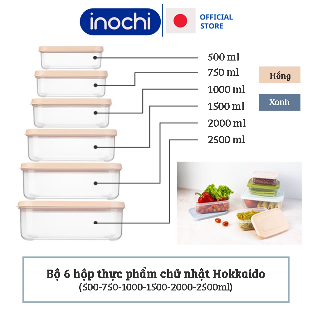 Bộ 6 hộp nhựa đựng thực phẩm đủ size chịu nhiệu hokkaido inochi 500ml ...