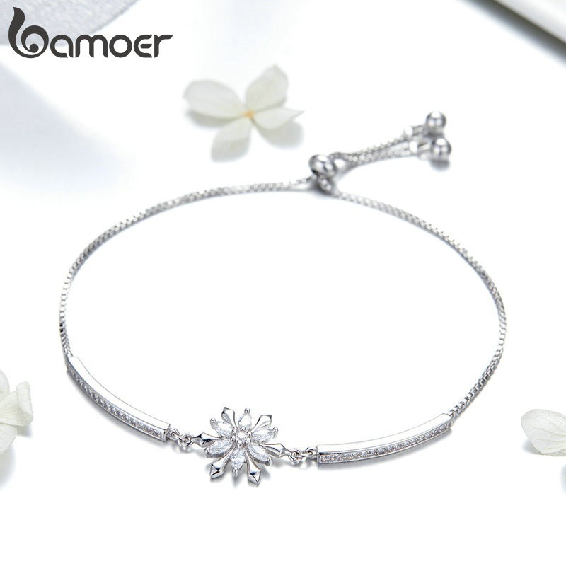 Vòng Tay Bamoer Bông Tuyết Vòng Tay Cubic Zircon Có Thể Điều Chỉnh Trang Sức Cho Nữ Quà Tặng