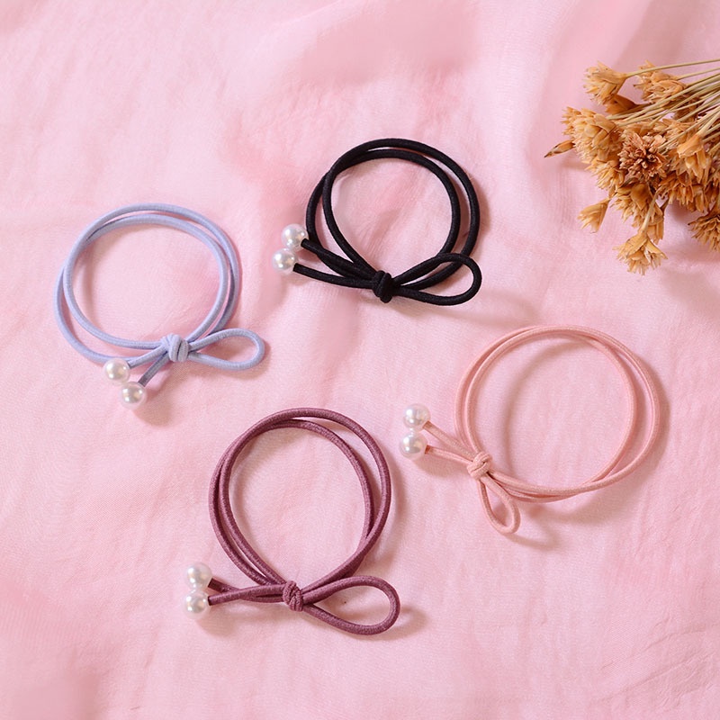 10 Thun Buộc Tóc Buộc Nơ Kèm 2 Ngọc Xinh
