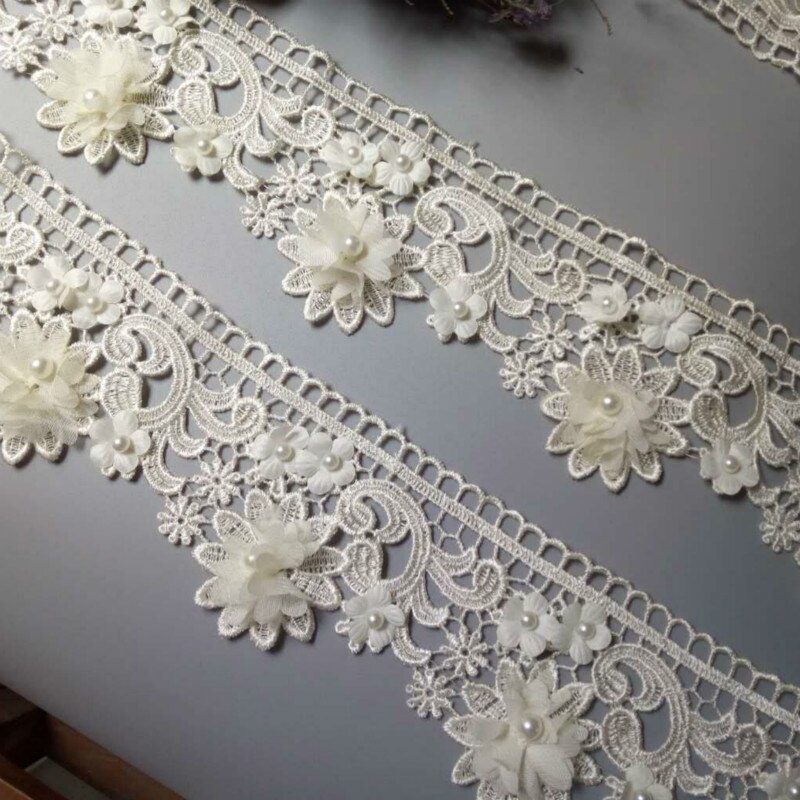 Cuộn Dây Ruy Băng Đính Ngọc Trai Giả 3D Dài 1Yard 9cm Viền Ren Tua Rua ...