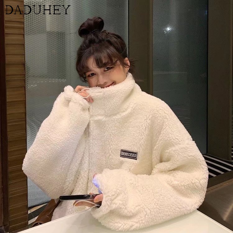 Ảnh Áo Khoác Len Lông Cừu Dày Dặn Cổ Đứng Thời Trang Thu Đông Cho Nữ 2