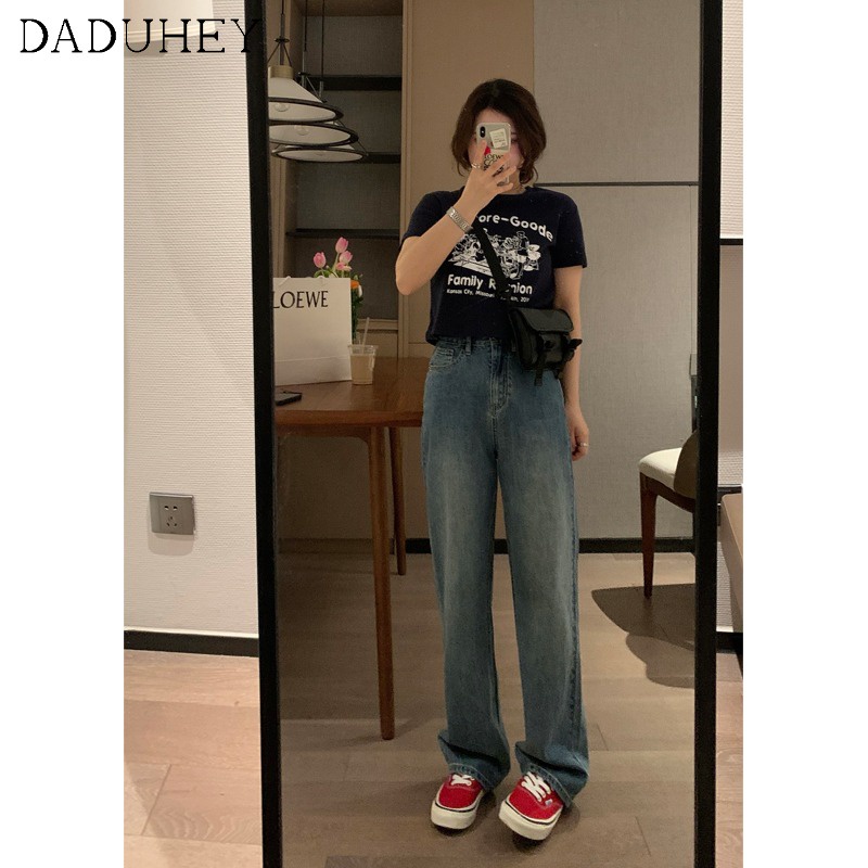 Ảnh Daduhey Quần jean ống rộng lưng cao phong cách Hàn Quốc không có thắt lưng thời trang cho nữ 3