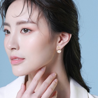 Ｂông tai ngọc trai nước ngọt kết hợp kim cương nhỏ - Phong cách thời thượng