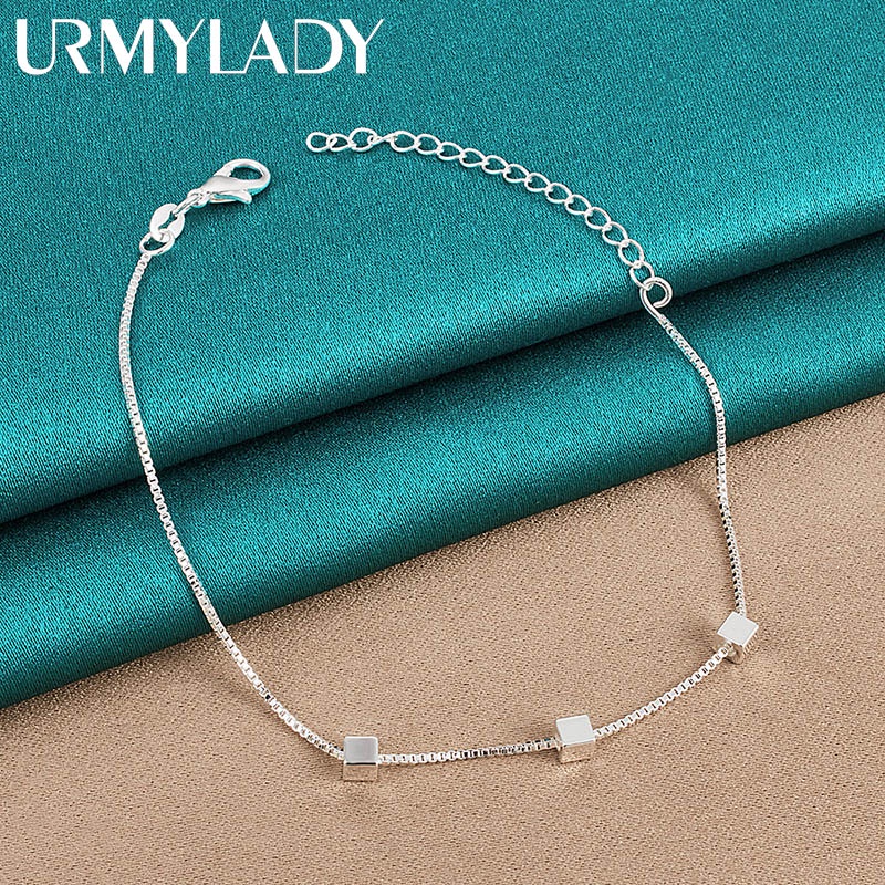 Dây Chuyền Và Vòng Tay Bạc 925 Mặt Vuông 4mm Cho Cô Dâu - Trang Sắc Tiệc