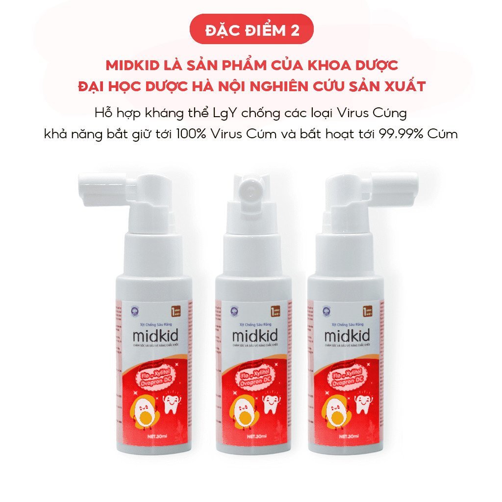 Xịt chống sâu răng MIDKID vị Táo 20ml cho bé từ 1 tuổi nuốt an toàn giúp làm sạch thơm khoang miệng, bảo vệ men răng