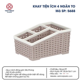 Khay tiện ích 4 ngăn  TO 5688, giá kệ đựng mỹ phẩm , khay đựng điều khiển để bàn nhiều ngăn đa năng