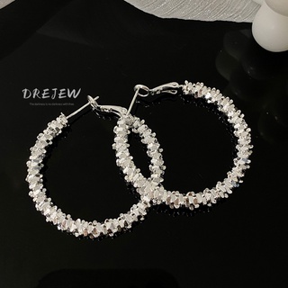 DREJEW Khuyên tai kim bạc đính đá zircon kiểu hình học cá tính hợp thời trang