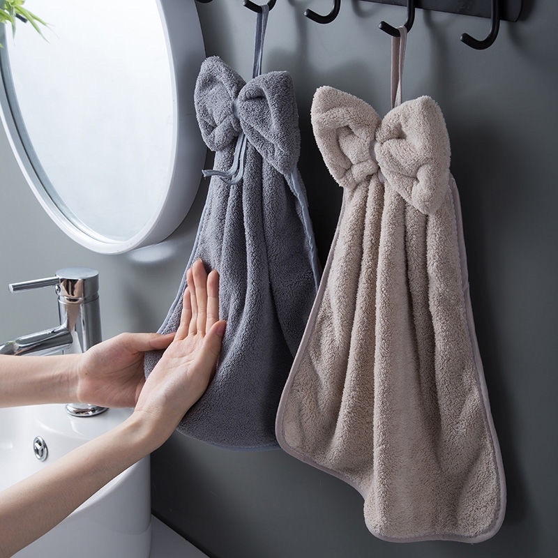 Khăn lau tay hình nơ dễ thương treo tường nhà bếp nhà tắm bằng vải nhung mềm mại thấm hút tốt (   hot)