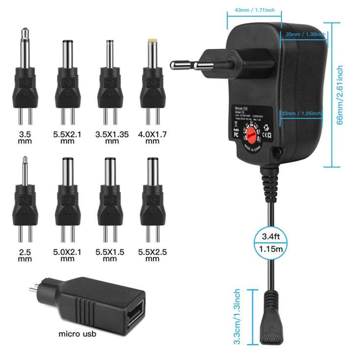 Techtopest-3-12V Có Thể Điều Chỉnh Điện Áp Nguồn điện Adapter Có Thể Điều Chỉnh Tích Cực và Tiêu Cực Đa năng ADAPTER