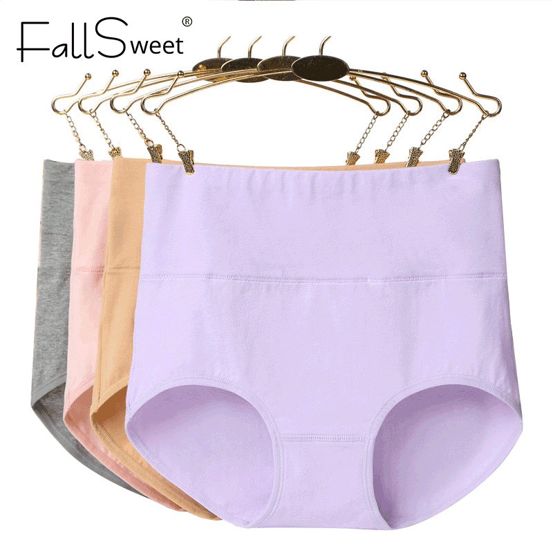 Quần lót FallSweet chất liệu cotton lưng cao màu trơn thoải mái cho nữ