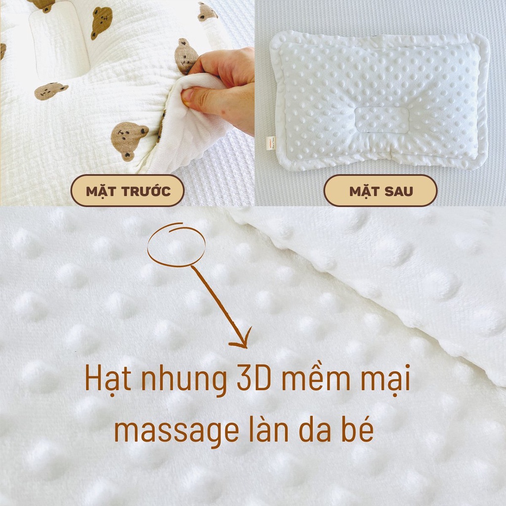 Mô tả Gối lõm chống bẹp đầu chữ nhật PETIT BEBE muslin thấm hút thoáng khí cho bé từ 3 tháng tuổi - 2