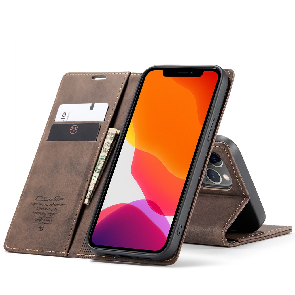 Bao da điện thoại nắp lật từ tính mặt nhám nhiều ngăn đựng thẻ thích hợp cho iPhone 13 12 11 Pro XS Max XR