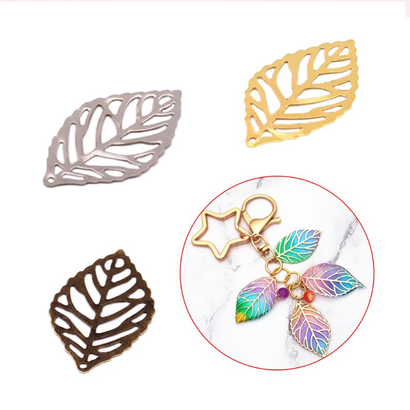 [SUIT] 100 Chiếc Mặt Dây Chuyền Khung Lá Rỗng Cài Đế Cabochon Cho Khung Chìa Khóa Mặt Dây Chuyền Viền Cài Đặt DIY Nhựa UV Quyến Rũ