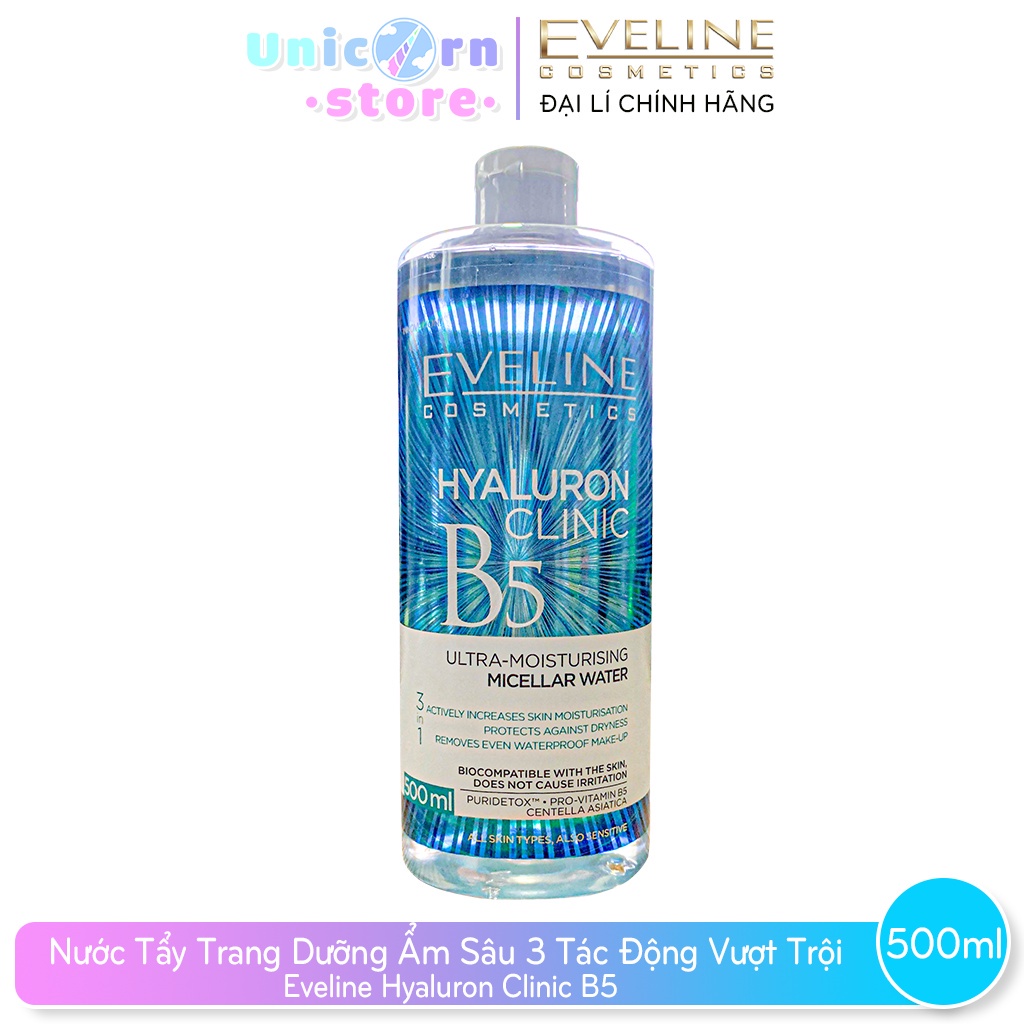 Nước Tẩy Trang Dưỡng Ẩm Sâu 3 Tác Động Vượt Trội Eveline Hyaluron Clinic B5 500ml