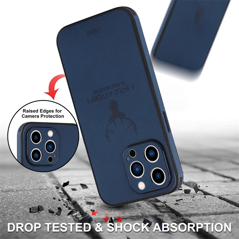 Dành Cho iPhone 16 15 14 Plus 13 Pro Max 16pro 13pro Chống Sốc Mềm Hươu Ốp Lưng Da Kinh Doanh Sang Trọng Ốp lưng Funda