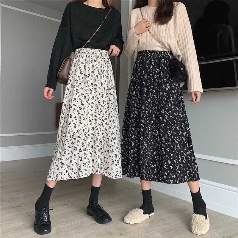 Chân Váy Hoa Nhí Vintage Dáng Dài Xinh Xắn,Váy dài Nữ Thiết Kế Thoải Mái Freesize Cho Các Cô Gái Từ 40kg
