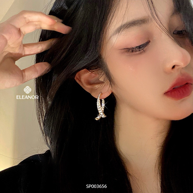 Bông tai nữ Eleanor Accessories dáng dài thả cong khuyên tai đính đá phụ kiện trang sức 3656