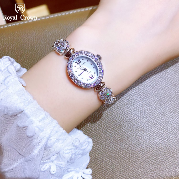 Đồng Hồ Nữ Chính Hãng Royal Crown 1516 Dây Kim Loại Đính Đá Chống Nước Chống Xước