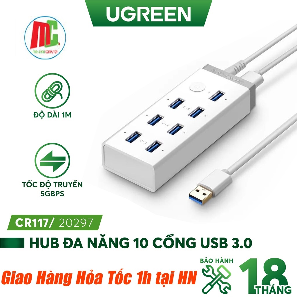 Bộ Chia USB 3.0 10 Cổng Cao Cấp Có Nguồn rời 12V-4A Ugreen 20297 - Hàng ...