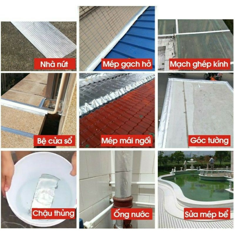 Băng Keo Chống Thấm Nhật Bản SAKIO chống thấm trên mọi bề mặt mái tôn trần sàn xịt, Miếng Dán Chống Thấm Dột TABISO