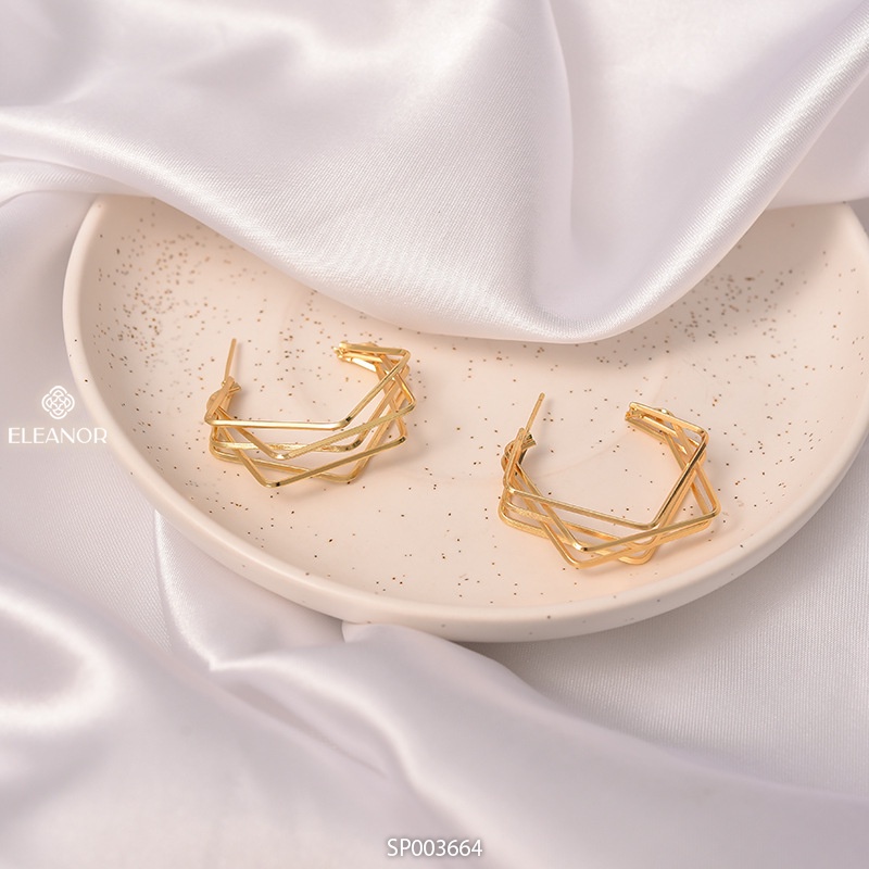 Bông tai nữ chuôi bạc 925 Eleanor Accessories viền vuông cá tính phụ kiện trang sức khuyên tai 3664