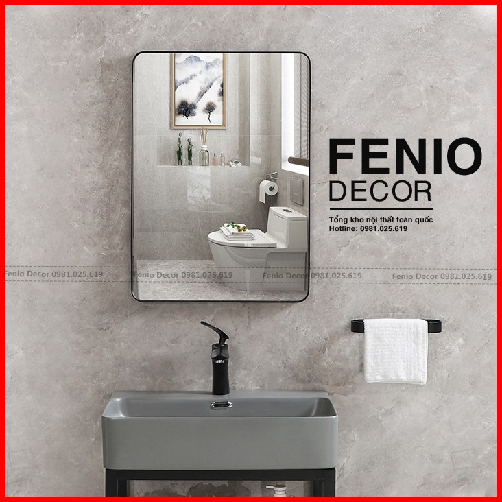 Ảnh Gương nhà tắm hình chữ nhật treo tường FENIO gương trang trí decor phòng ngủ khung viền hợp kim nhôm chống rỉ 1