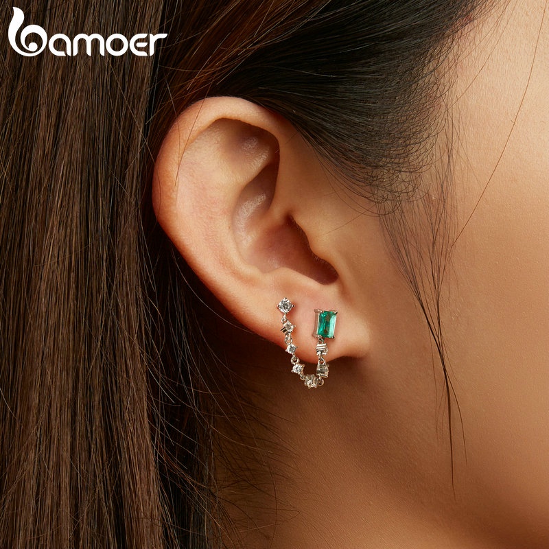 BAMOER 1 Đôi Bông Tai Bạc s925 Đính Đá zircon Thời Trang Cho Nữ