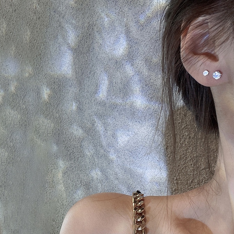 Bông Tai Mạ Bạc 925 Kiểu Đơn Giản Đính Đá Zircon Sang Trọng