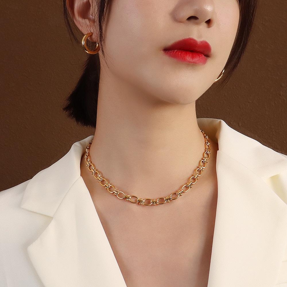 Vòng cổ choker nữ titan kiểu xích phối bi tròn dạng dẹp không gỉ