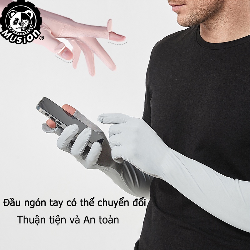 Găng tay Musion vải lụa mát thanh lịch có lỗ xỏ ngón tay chống nắng chống tia UV UPF50