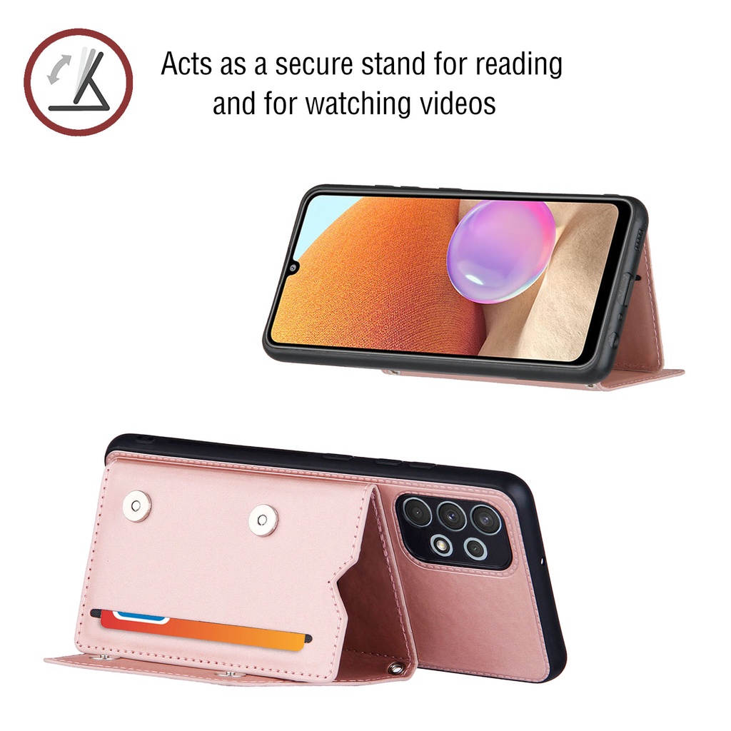 For Samsung Galaxy S21 FE A52 A72 A12 A32 A02s M12 M02s 5G 4G Vỏ Điện Thoại Da Mềm Bao Da Ví Đựng Thẻ Màu Trơn Ví Túi Xách Túi Xách