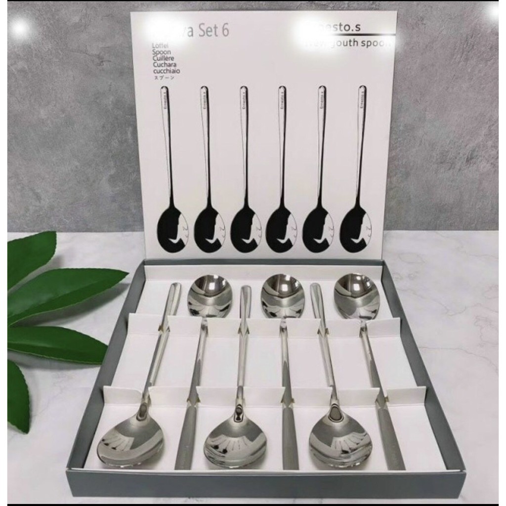 ComBo 6 Thìa Inox Cao Cấp Cán Dài Sáng Bóng sang chảnh kèm hộp (   hot)