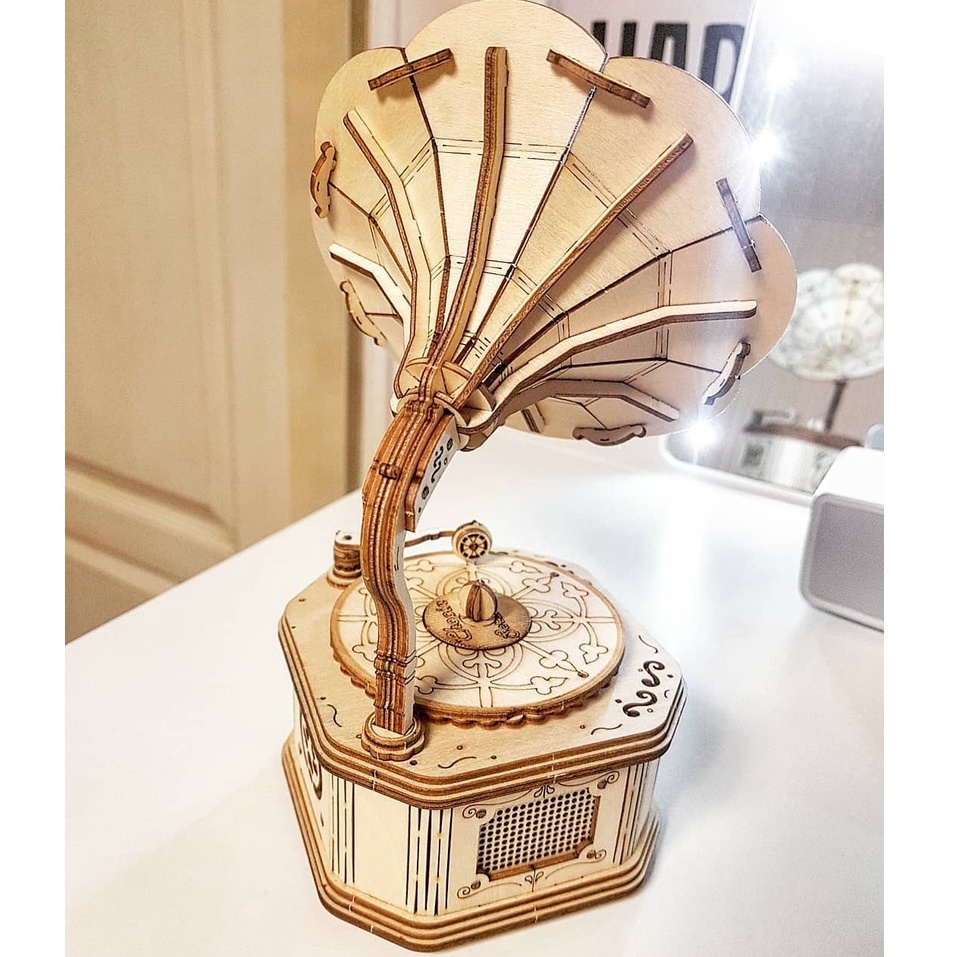 Ảnh Mô Hình Gỗ 3D Lắp Ráp ROBOTIME Máy Hát Cổ Điển Gramophone TG408 [chưa ráp] 3