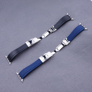 Dành Cho Đồng Hồ Iwatch Đen Xanh Dây Cao Su Silicon Dây Đeo Rolex Thể Thao Bằng Thép Không Gỉ S7 SE S6 Khóa 38 / 40 / 42 / 44 / 45MM