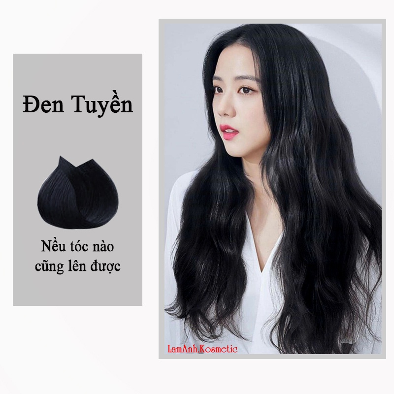 Thuốc nhuộm tóc màu Đen Tuyền  lên chuẩn tone kem nhuộm an toàn nhuộm không sót da đầu mùi thơm