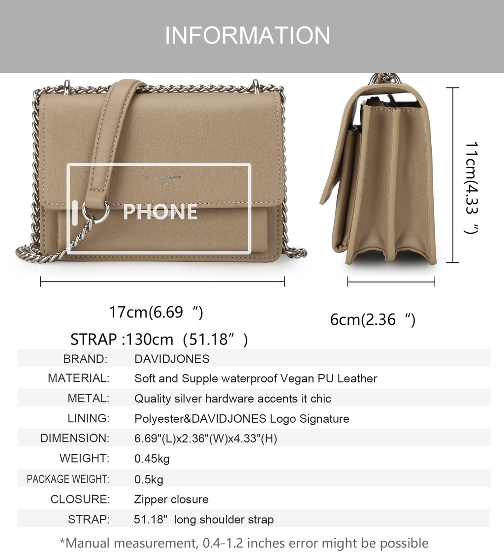 Mô tả Túi đeo chéo DAVID JONES phong cách paris nắp gập thời trang dành cho nữ - 4