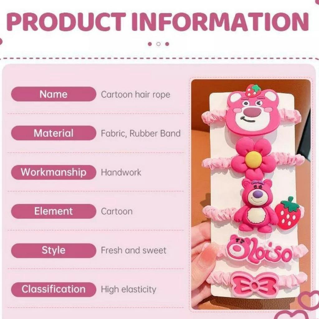 5 Dây Cột Tóc Scrunchies Hoạt Hình Gấu Dâu Lotso/ Khỉ Nâu/Kuromi/ Thỏ Hồng Co Dãn Không Đau Tóc