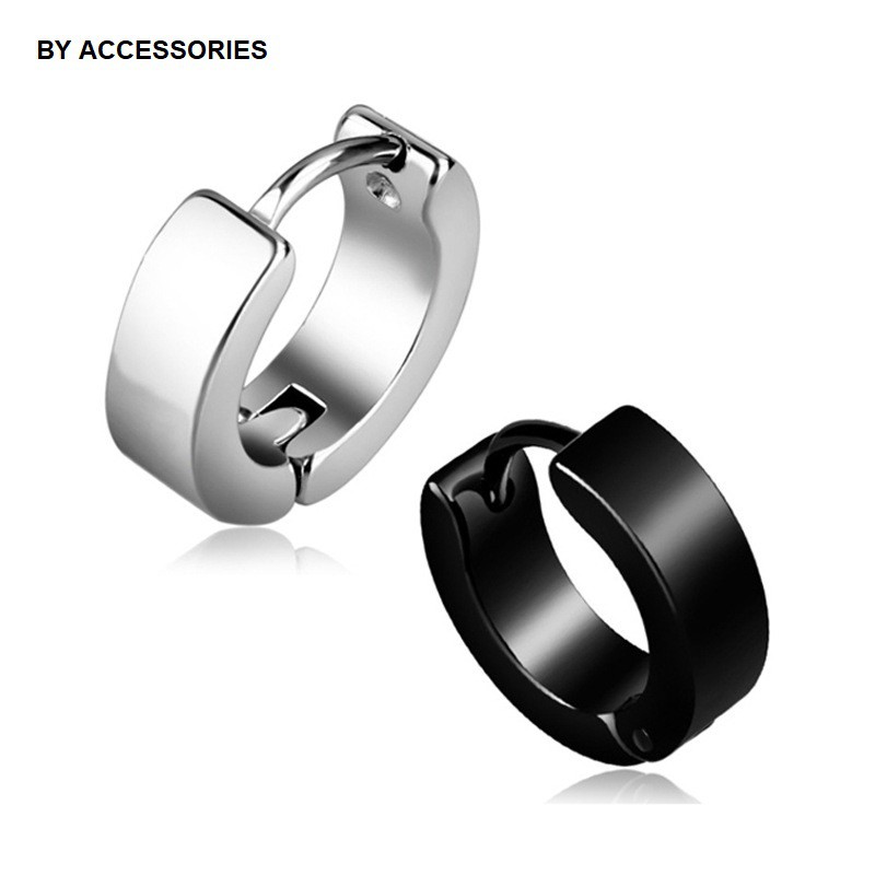 Khuyên tai nam nữ unisex titan kiểu tròn trơn basic dày 4mm có nhiều size không gỉ BY ACCESSORIES