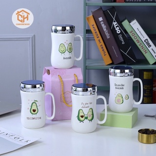 Cốc Nắp Sứ Nắp Có Gương Soi Nhiều Hoạ Tiết Cam Homeware